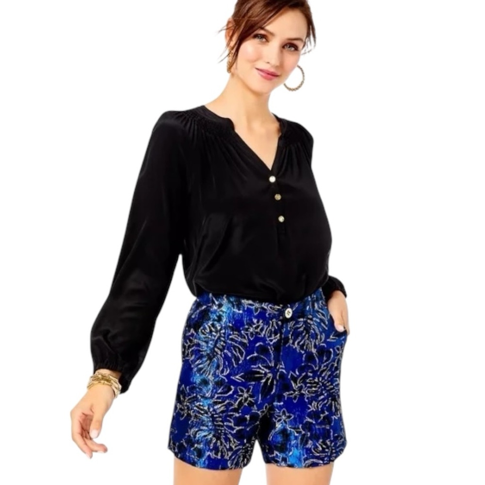 Lilly Pulitzer Blue Grotto Twilight Floral Brocade Callahan Hi Rise Shorts